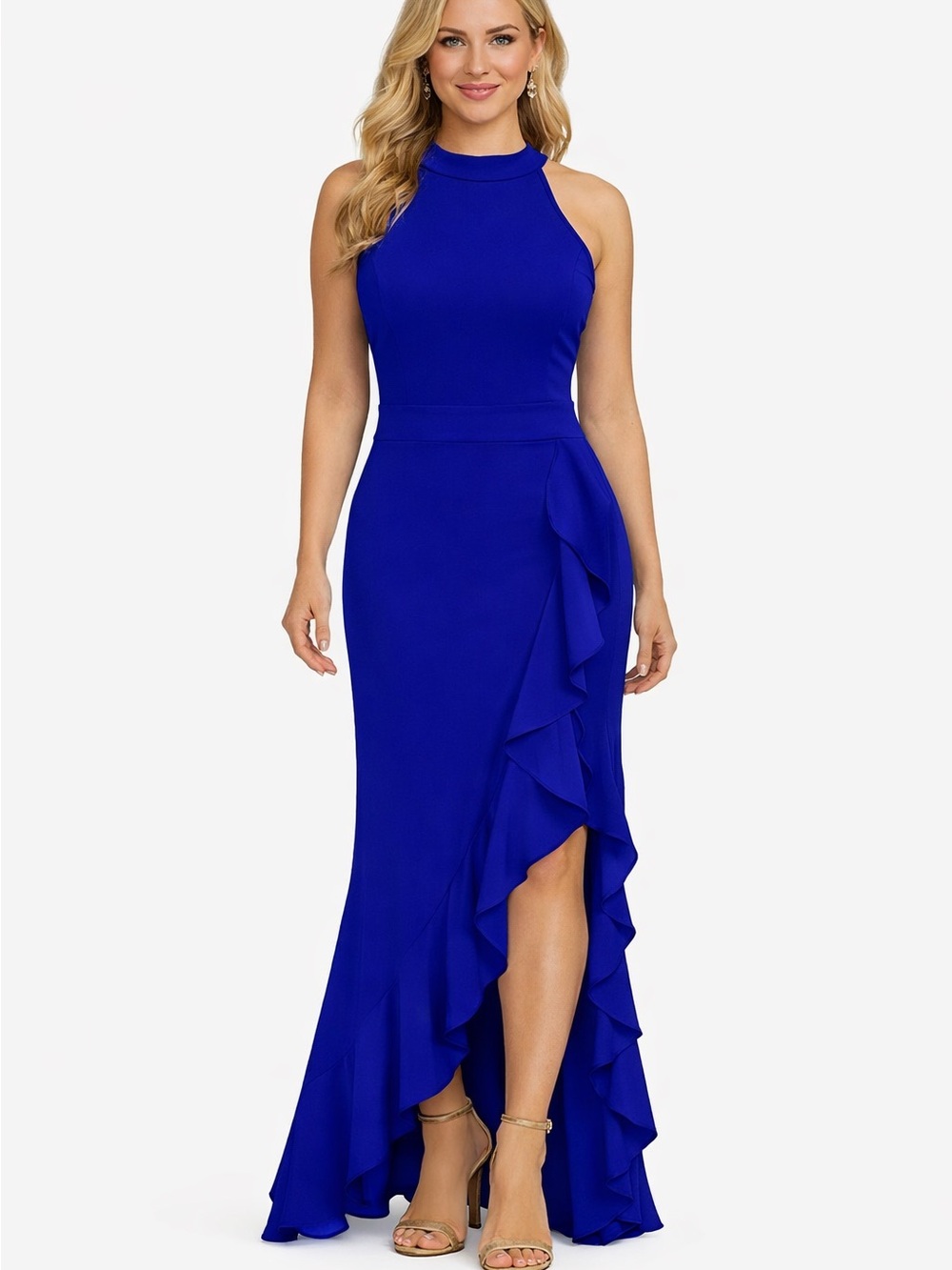 Woosea Royal Blue Ruffled Evening Gown (Size M)